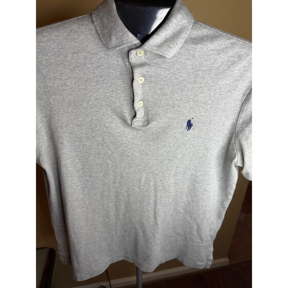 Polo Ralph Lauren Mens Heather Gray Short Sleeve Pony Logo Polo Shirt Large